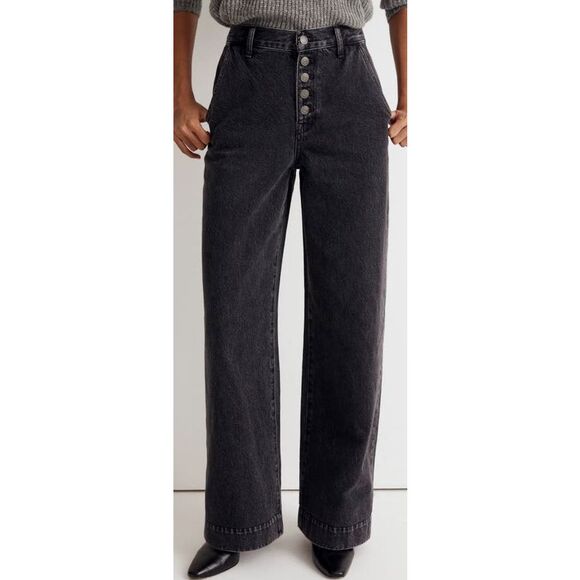 MADEWELL Superwide Leg Jean Petite 25P Selwick Wash Button Front NWT B74 - Picture 1 of 6